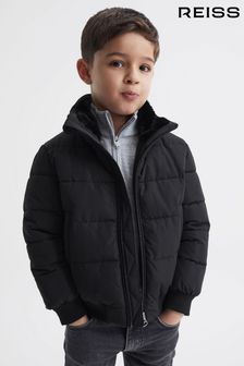 Reiss Black Frost Junior Faux Fur Trim Puffer Jacket (A11071) | $166