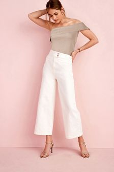 White Cropped Wide Leg Jeans (A11381) | CA$87