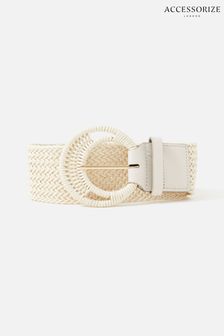 Accessorize Womens Cream Weave Large Round Buckle Belt (A11459) | $30