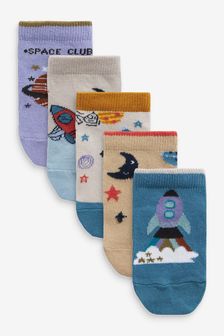 Blue/ Lilac Purple Space Cotton Rich Trainer Socks 5 Pack (A11496) | ₪ 24 - ₪ 31