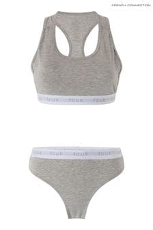 French Connection Grey Fcuk Crop Top & Thong Set (A11571) | 28 €