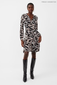 French Connection Black Thita Tiger Meadow Jersey Belted Dress (A11583) | 101 €