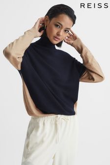 Reiss Navy/Camel Nova Colourblock Roll-Neck Sweater (A11888) | €180