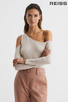 Reiss Champagne Rosie Asymmetric Off Shoulder Top (A11943) | ₪ 496