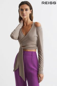Reiss Mink Camille Tie-Front Crop Top (A11954) | AED850