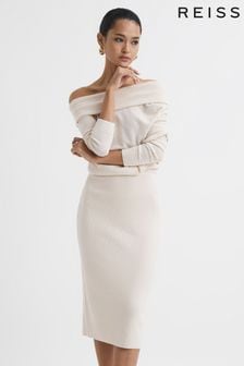 Reiss Cream Sutton Off Shoulder Knitted Dress (A11960) | CA$538