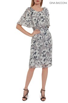 Gina Bacconi Grey Mahra Floral Chiffon Dress (A12298) | ₪ 838