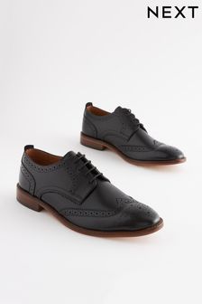 Black Wide Fit Contrast Sole Leather Brogues (A12556) | €28