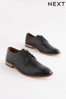 Črna - Širok model - Usnjeni čevlji derby s kontrastnim podplatom (A12558) | €30