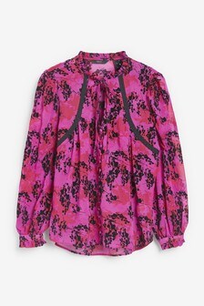 Pink Floral Print Flock Tie Blouse (A12599) | €24