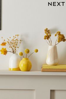 Set of 3 Yellow Brushstroke Ceramic Mini Vases (A12848) | ￥2,060