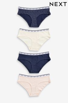 Navy/ Pink Spot Short Cotton Rich Logo Knickers 4 Pack (A13009) | AED34