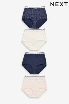 Navy/ Pink Spot Full Brief Cotton Rich Logo Knickers 4 Pack (A13010) | TRY 397