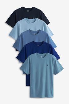 Niebieski - Zestaw 5 o regularnym kroju - Zestaw koszulek z jeleniem (A13035) | 172 zł