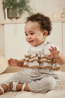 Blue Baby Frill Crinkle Floral Dungaree and Bodysuit Set (0mths-2yrs) (A13050) | $32 - $36
