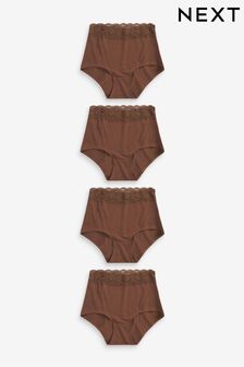 Brown Full Brief Cotton and Lace Knickers 4 Pack (A13503) | $37