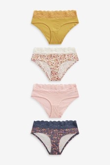 Navy/Yellow Short Lace Trim Cotton Blend Knickers 4 Pack (A13504) | 19 €
