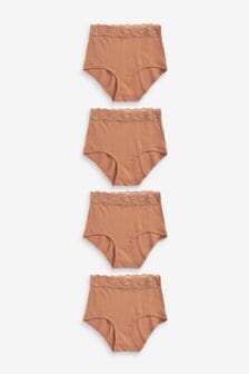 Caramel Full Brief Lace Trim Cotton Blend Knickers 4 Pack (A13506) | $31
