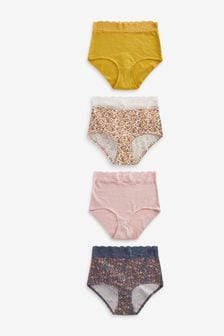 Navy Blue/Yellow Full Brief Lace Trim Cotton Blend Knickers 4 Pack (A13509) | $21