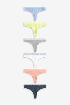 Multi Pastel Thong Cotton Rich Logo Knickers 6 Pack (A13525) | €26
