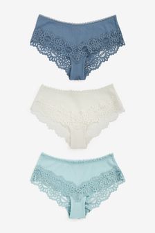 Blue/Green/Cream Short Lace Rib Knickers 3 Pack (A13557) | €20