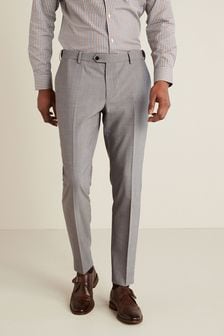 Siva - Ozek kroj - Raztegljiva moška obleka iz mešanice volne Motion Flex: hlače (A13685) | €14