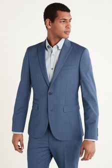 Blue Slim Fit Motion Flex Wool Blend Suit: Jacket (A13701) | OMR43