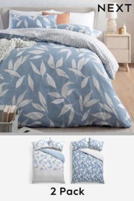 2 Pack Blue leaf Reversible Duvet Cover and Pillow Case Set (A13748) | $53 - $110
