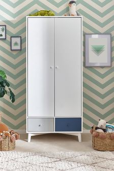 Quinn Navy Blue/Grey Painted Wood Wardrobe with 2 Drawers (A13925) | €610