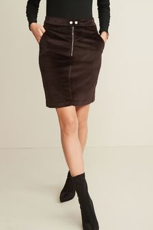 חום חום-אפור - Velvet Biker Mini Skirt (A14272) | ‏93 ₪