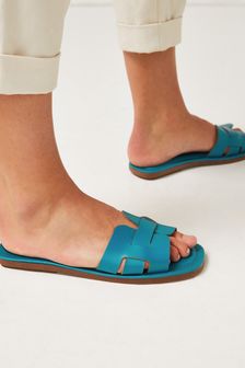 Teal Blue Regular/Wide Fit Forever Comfort® Leather Mule Sandals (A14354) | AED81