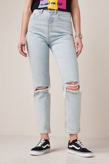 Bleach Blue Ripped Straight Leg Jeans (A14503) | $70