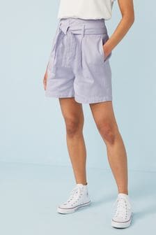 Morado lila - Pantalones cortos de denim con cintura paperbag (A14515) | 26 €