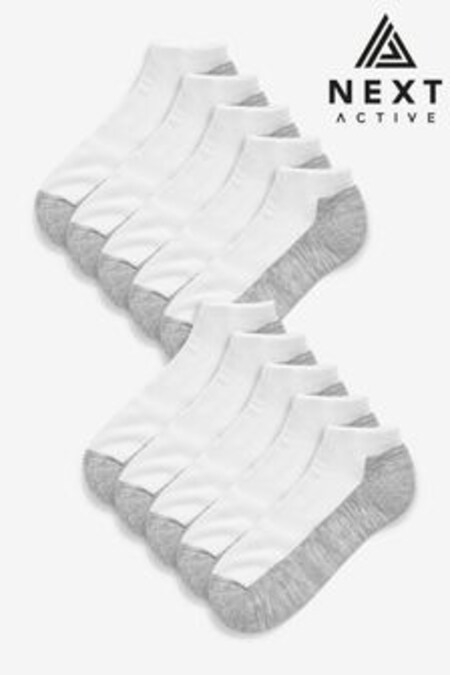 White/Grey 10 Pack Cushioned Trainer Socks (A14892) | €23