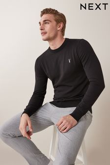 Black With Stag Embroidery Crew Neck Cotton Rich Jumper (A16228) | kr278