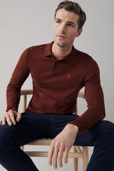 Red with Stag Embroidery Knitted Polo Shirt (A16233) | kr310