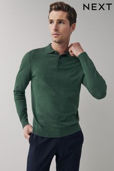 Grün mit Hirschstickerei - Gestricktes Polo-Shirt (A16235) | 38 €