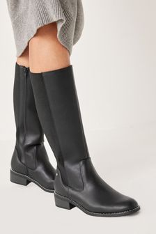 Black Regular/Wide Fit Forever Comfort Studded Knee High Boots (A18177) | $87