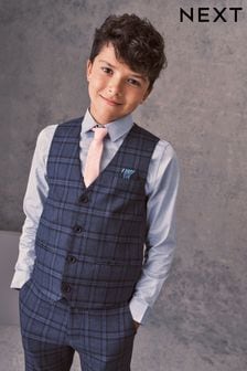 藍色方格圖案西裝背心、藍色襯衫和領帶組合 - 西裝背心 (12個月至16歲) (A18319) | NT$1,420 - NT$1,820
