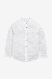 White Long Sleeve Grandad Collar Linen Mix Shirt (3-16yrs) (A18338) | BGN 34 - BGN 49