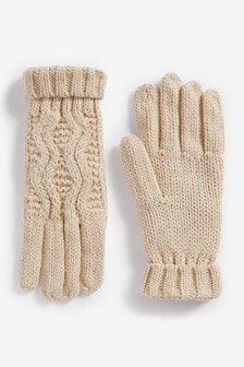 Овсяный - Трикотажные перчатки из переработанного полиэстер в узором "в косичку" (A18354) | 276 грн