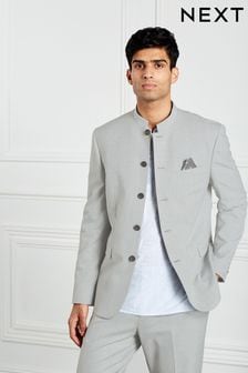 Light Grey Slim Fit Nehru Collar Suit: Jacket (A18447) | $175