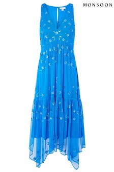 Monsoon Blue Carmela Sequin Hanky Hem Dress (A19006) | €88