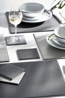 Set of 4 Charcoal Grey XL Reversible Faux Leather Placemats & Coasters Set (A19060) | €30