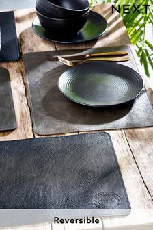 Set of 4 Black Bronx Reversible Faux Leather Placemats (A19061) | $35
