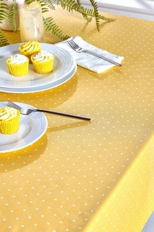 Ochre Yellow Spot Wipe Clean Table Cloth With Linen (A19095) | $49 - $67