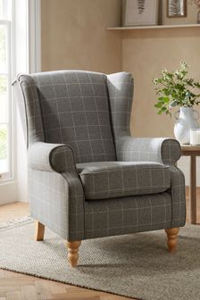 Tweedy Check Lawson Mid Grey Sherlock Highback Armchair (A19425) | €610