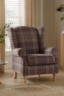 Tweedy Check Elswoth Raspberry Pink Sherlock Highback Armchair (A19440) | €610