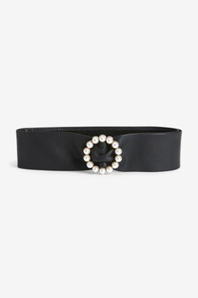 Black Wide Waist Leather Pearl Buckle Belt (A19526) | BGN 68