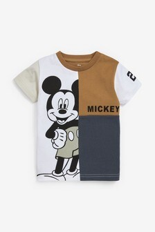 White/Tan Mickey Mouse Colourblock T-Shirt (3mths-8yrs) (A19537) | €10 - €13
